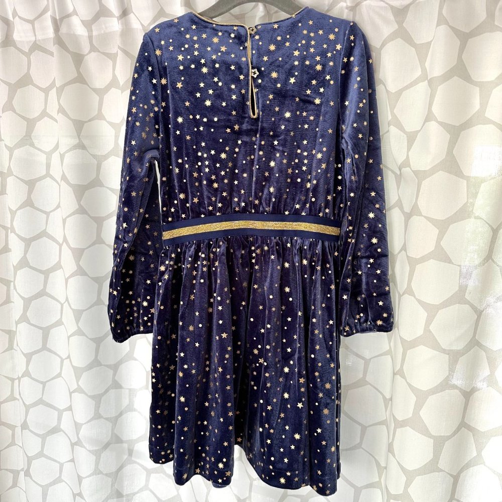 Joules Girls' Navy Velvet Star-Print Dress with Gold Trim - Picture 2 of 9